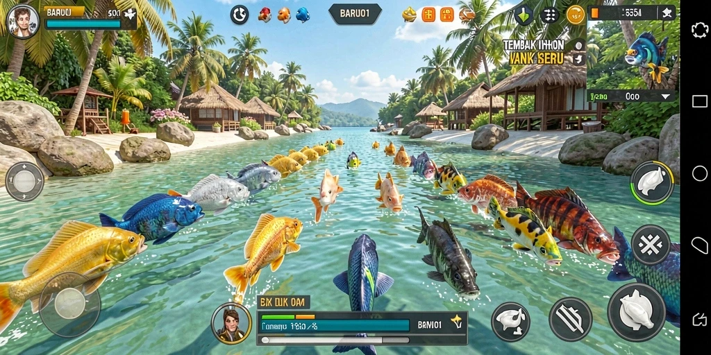 Gameplay menarik dalam menembak ikan berwarna-warni