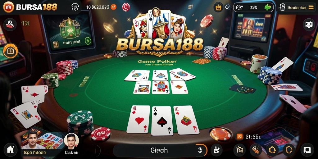 Screenshot gameplay BURSA188 yang menampilkan suasana poker yang seru.
