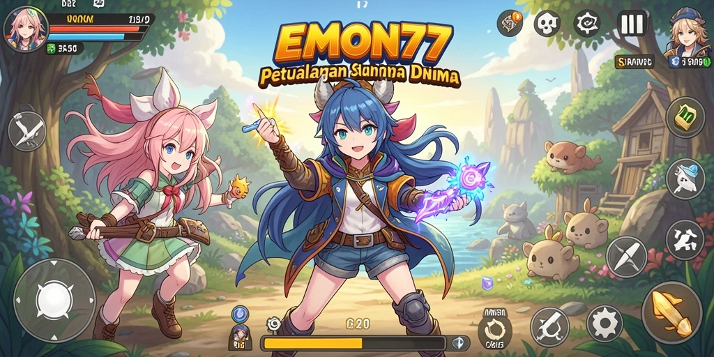 Tampilan gameplay seru di EMON77 dengan karakter Anime yang menarik.