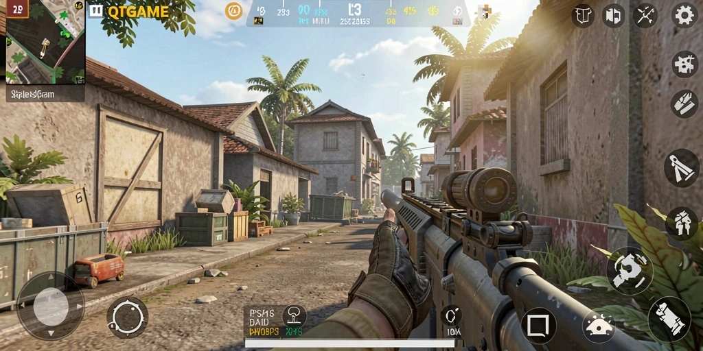 Screenshot gameplay QTGAME yang menunjukkan aksi seru dalam permainan TPS.