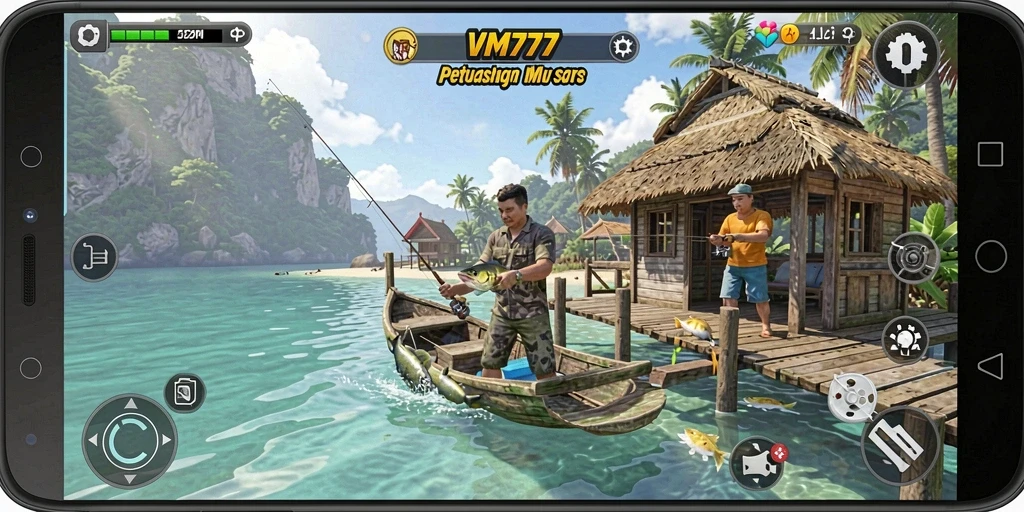 Gameplay seru dalam VM777 yang menampilkan aksi memancing yang mendebarkan.