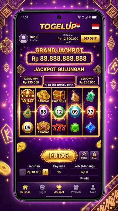 Tampilan utama aplikasi Togelup yang menarik dan informatif.